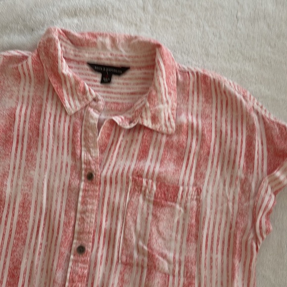 Rock & Republic Peach/Red/White🧡❤️ Stripe Like New Button Up Pocket top szS❤️🧡 - Picture 11 of 12